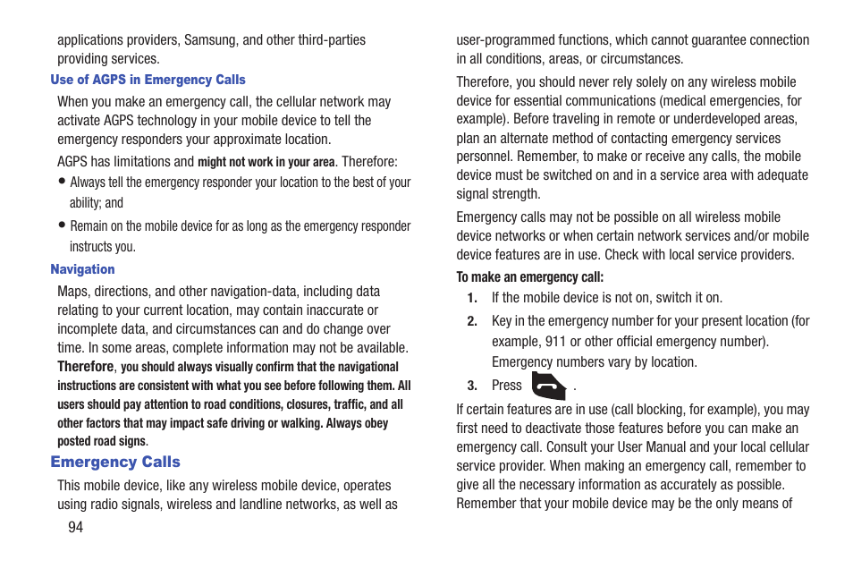 Emergency calls | Samsung t139 User Manual | Page 98 / 119