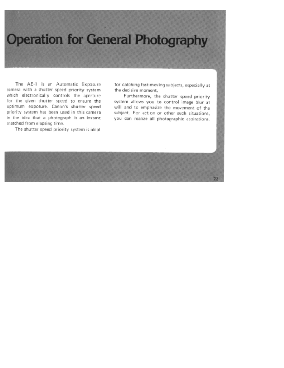 Operation for general photography | Canon AE-1 User Manual | Page 28 / 80