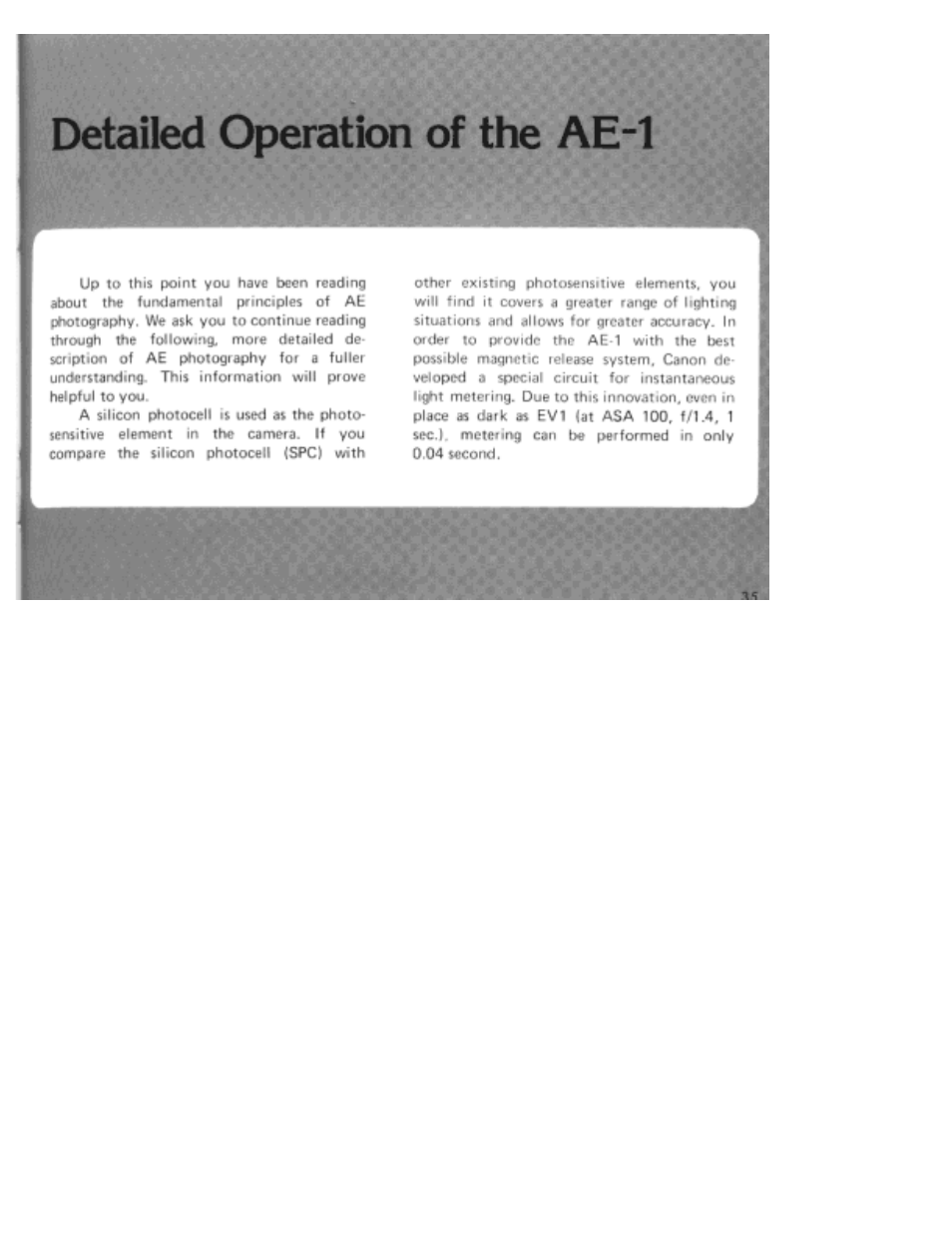 Detailed operation of the ae-1 | Canon AE-1 User Manual | Page 40 / 80