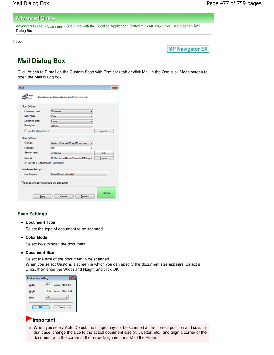 Mail dialog box | Canon mp495 User Manual | Page 477 / 759