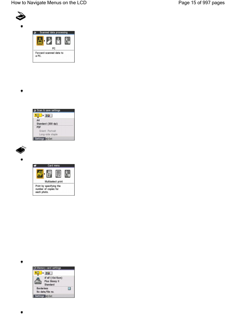 Scan mode, Settings | Canon mx860 User Manual | Page 15 / 997