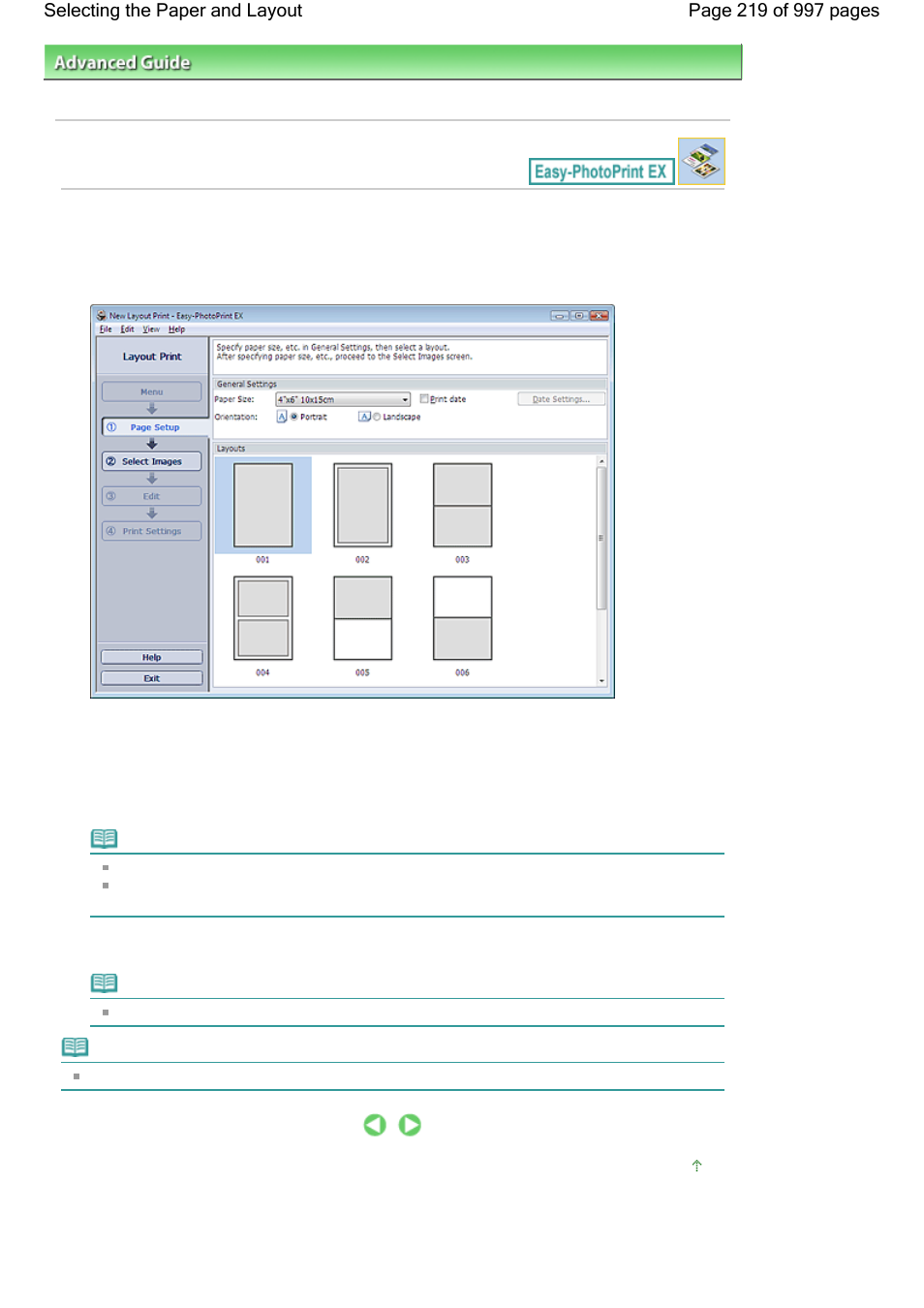 Selecting the paper and layout | Canon mx860 User Manual | Page 219 / 997