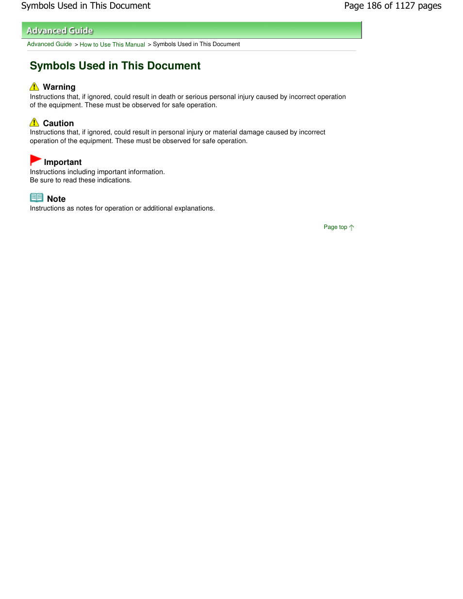 Symbols used in this document | Canon PIXMA MX870 User Manual | Page 186 / 1127