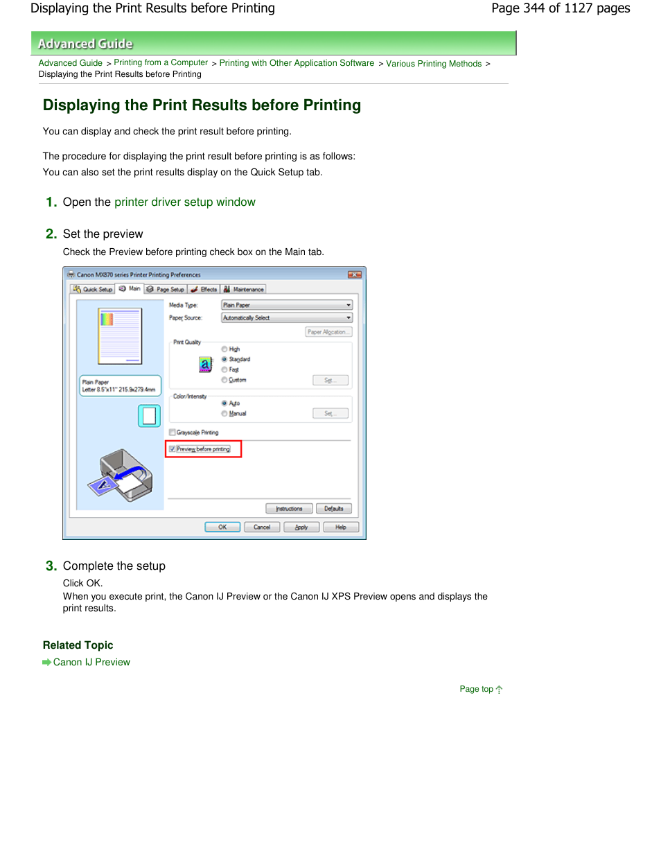 Displaying the print results before printing | Canon PIXMA MX870 User Manual | Page 344 / 1127