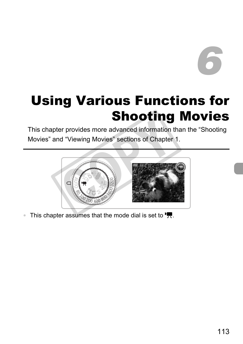 Using various functions, For shooting movies, Co py | Canon PowerShot G11 User Manual | Page 113 / 196