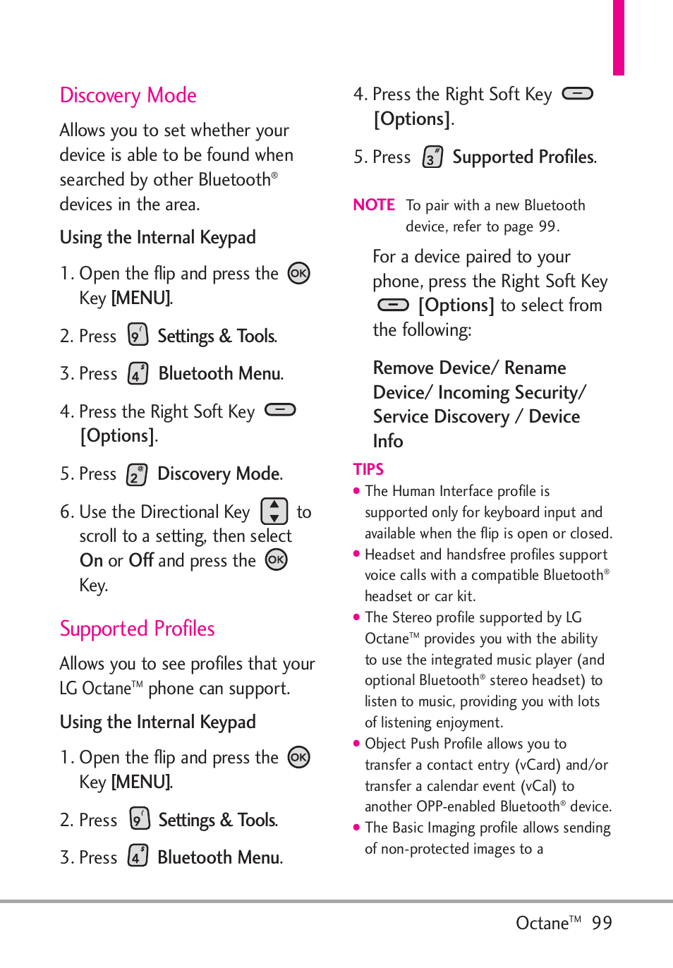 Discovery mode, Supported profiles | LG Octane VN530 User Manual | Page 101 / 166