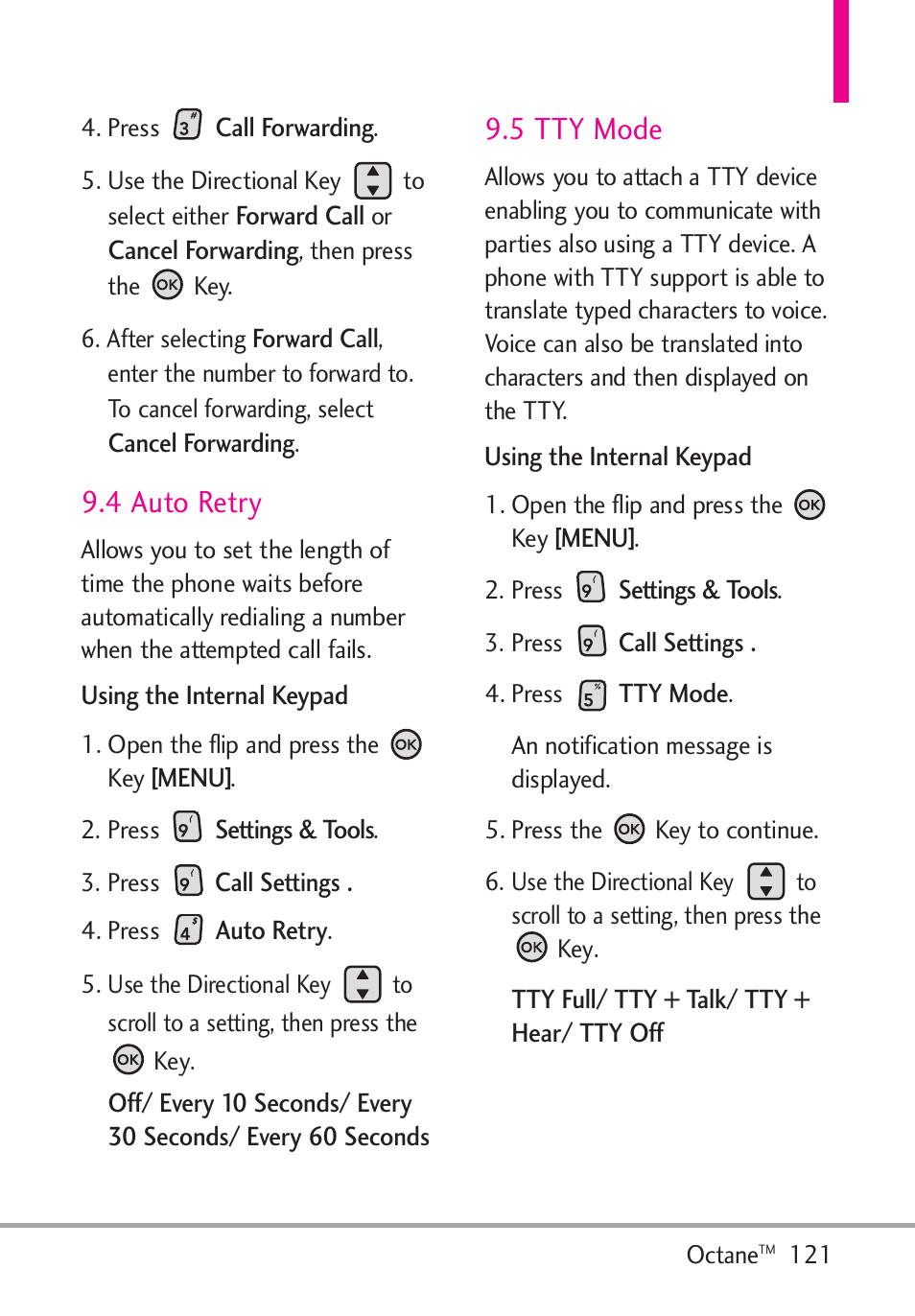 4 auto retry, 5 tty mode | LG Octane VN530 User Manual | Page 123 / 166