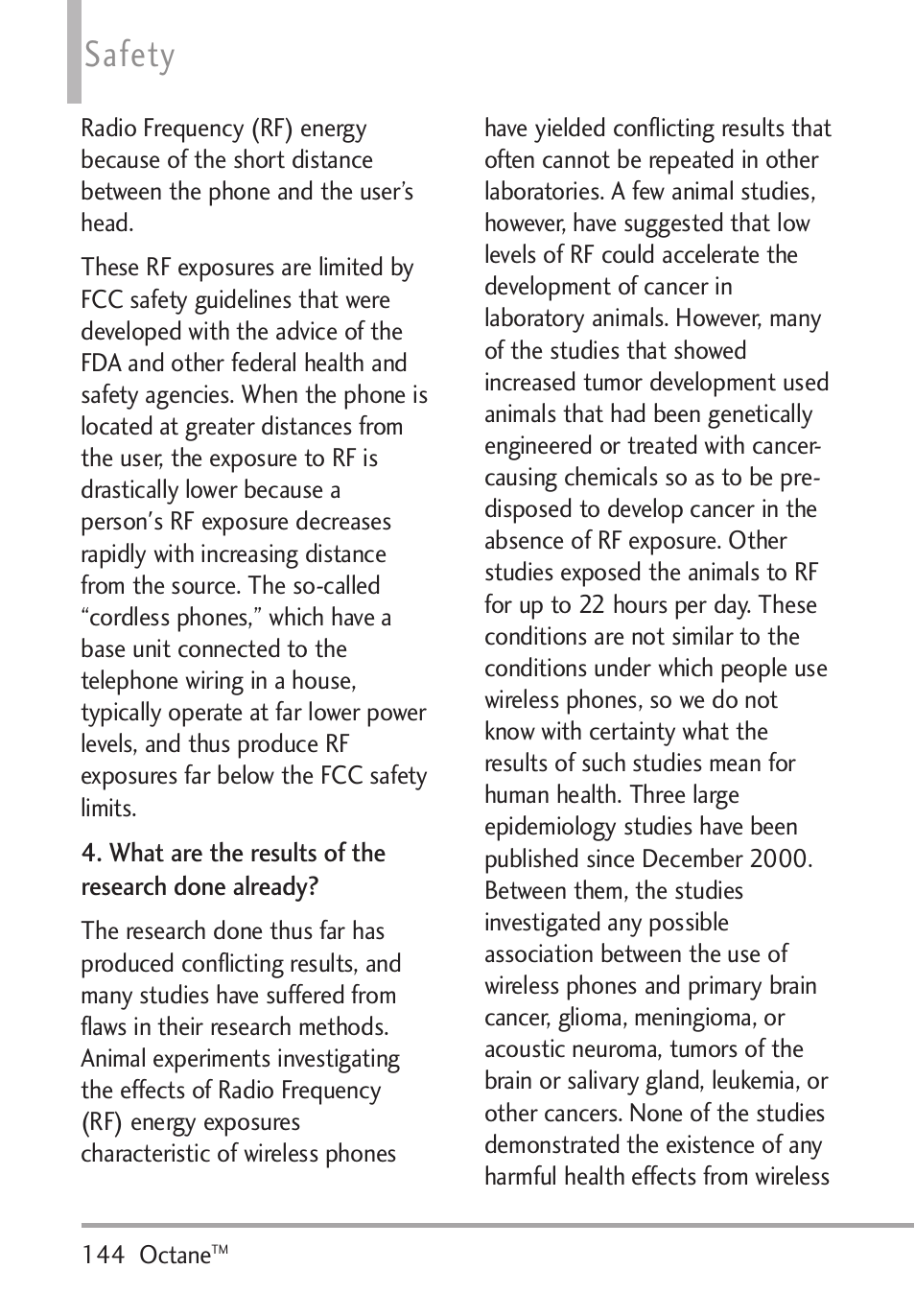 Safety | LG Octane VN530 User Manual | Page 146 / 166