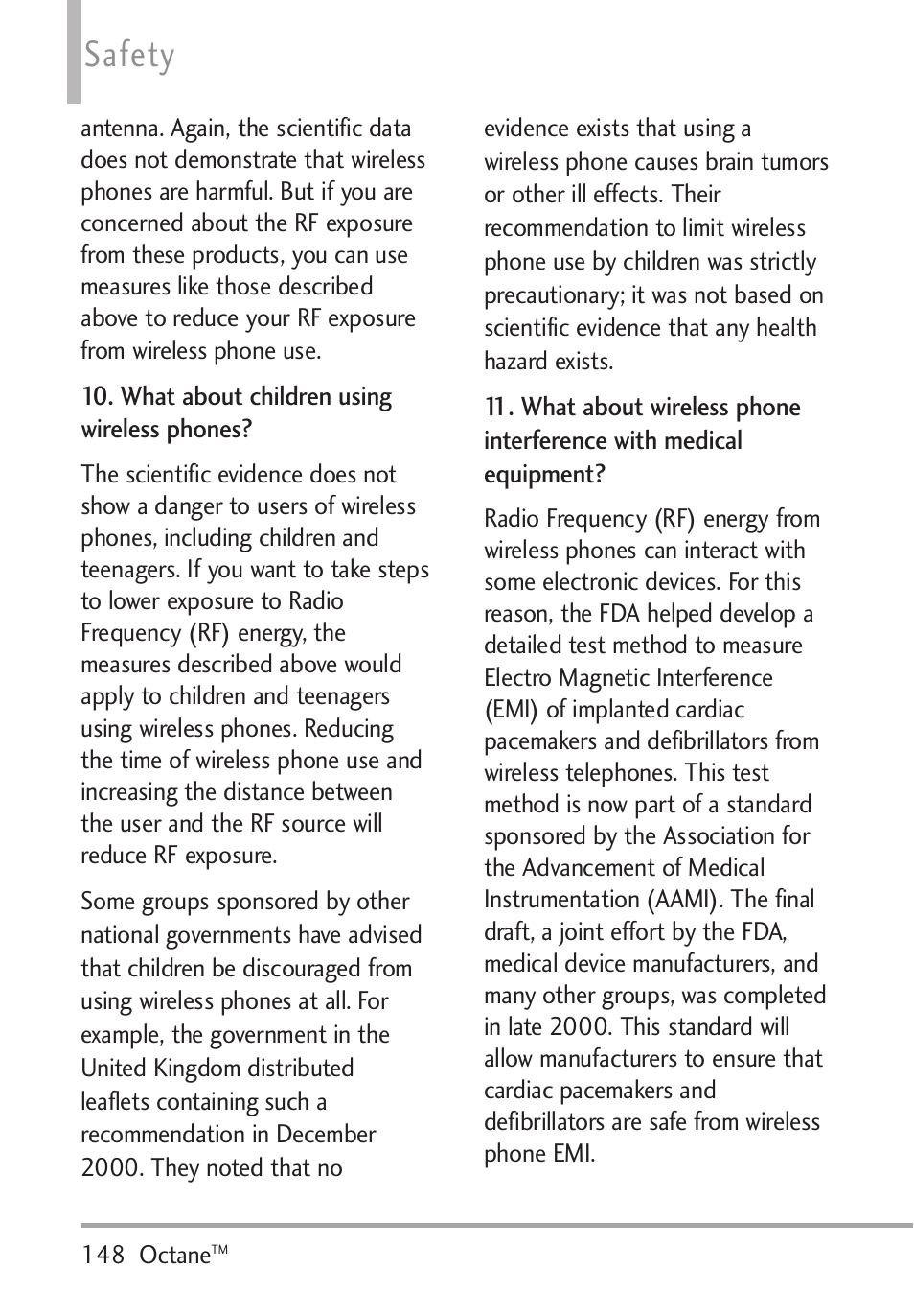 Safety | LG Octane VN530 User Manual | Page 150 / 166