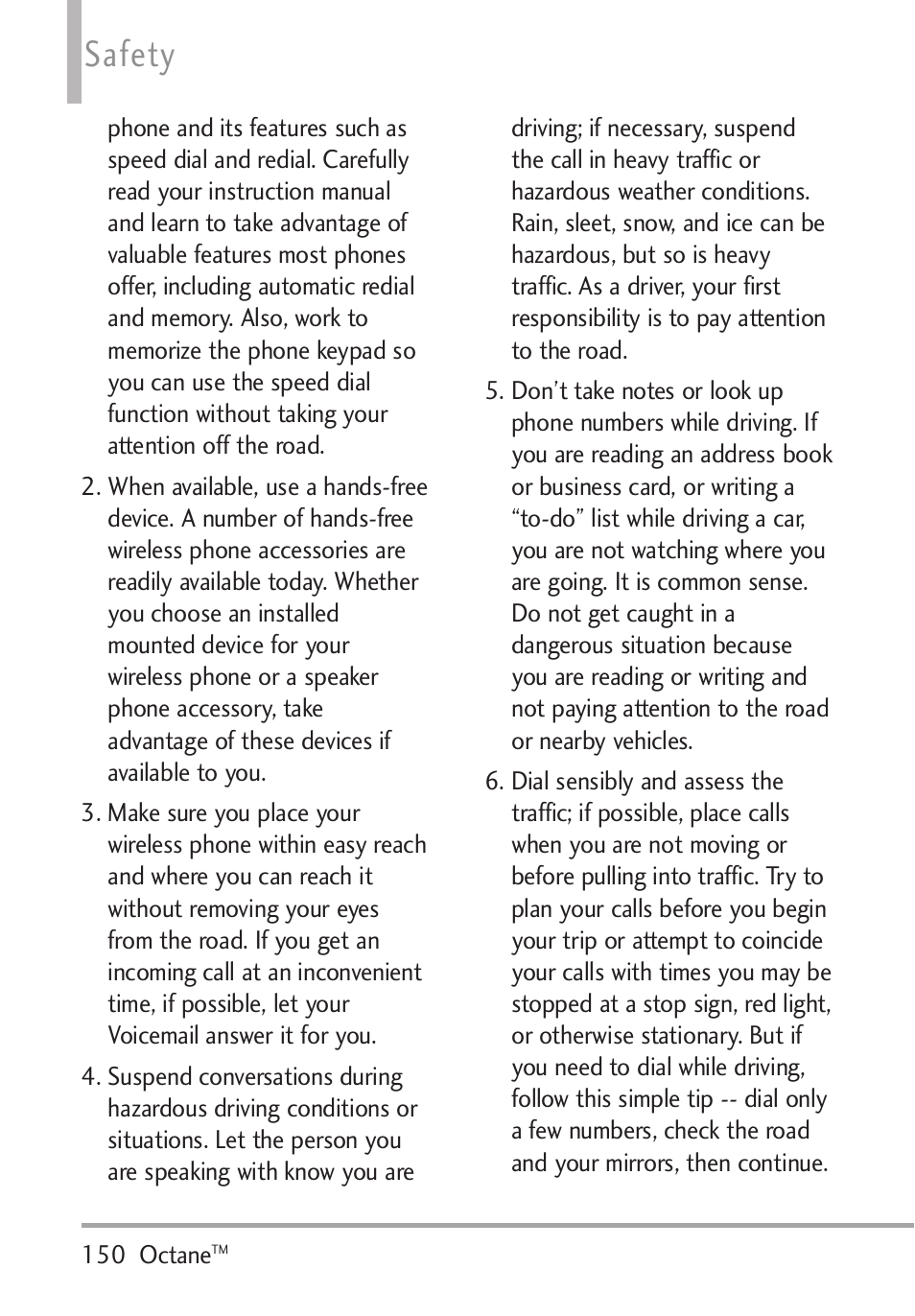 Safety | LG Octane VN530 User Manual | Page 152 / 166