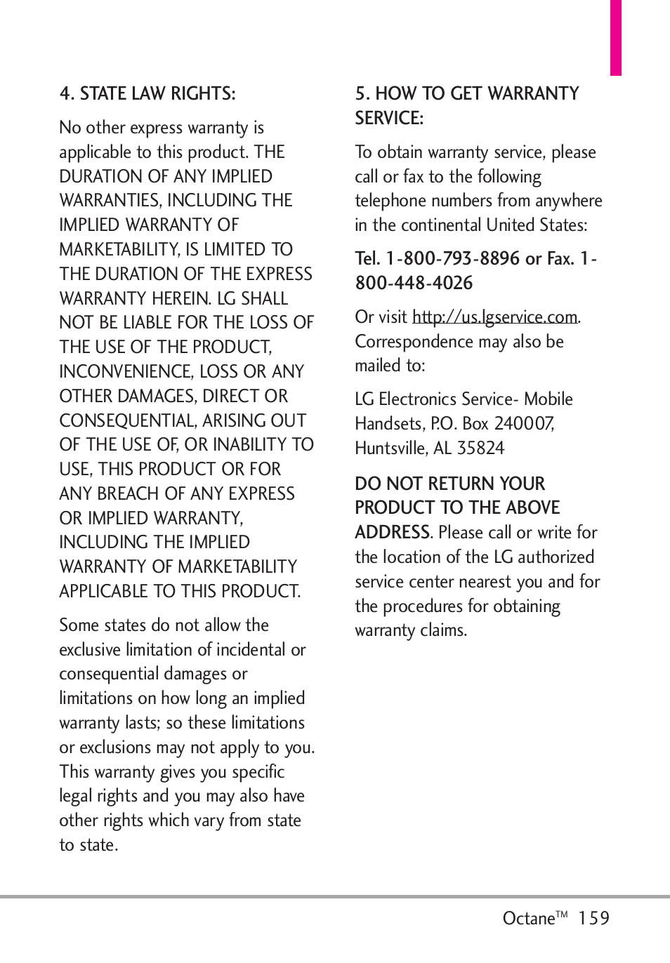 LG Octane VN530 User Manual | Page 161 / 166