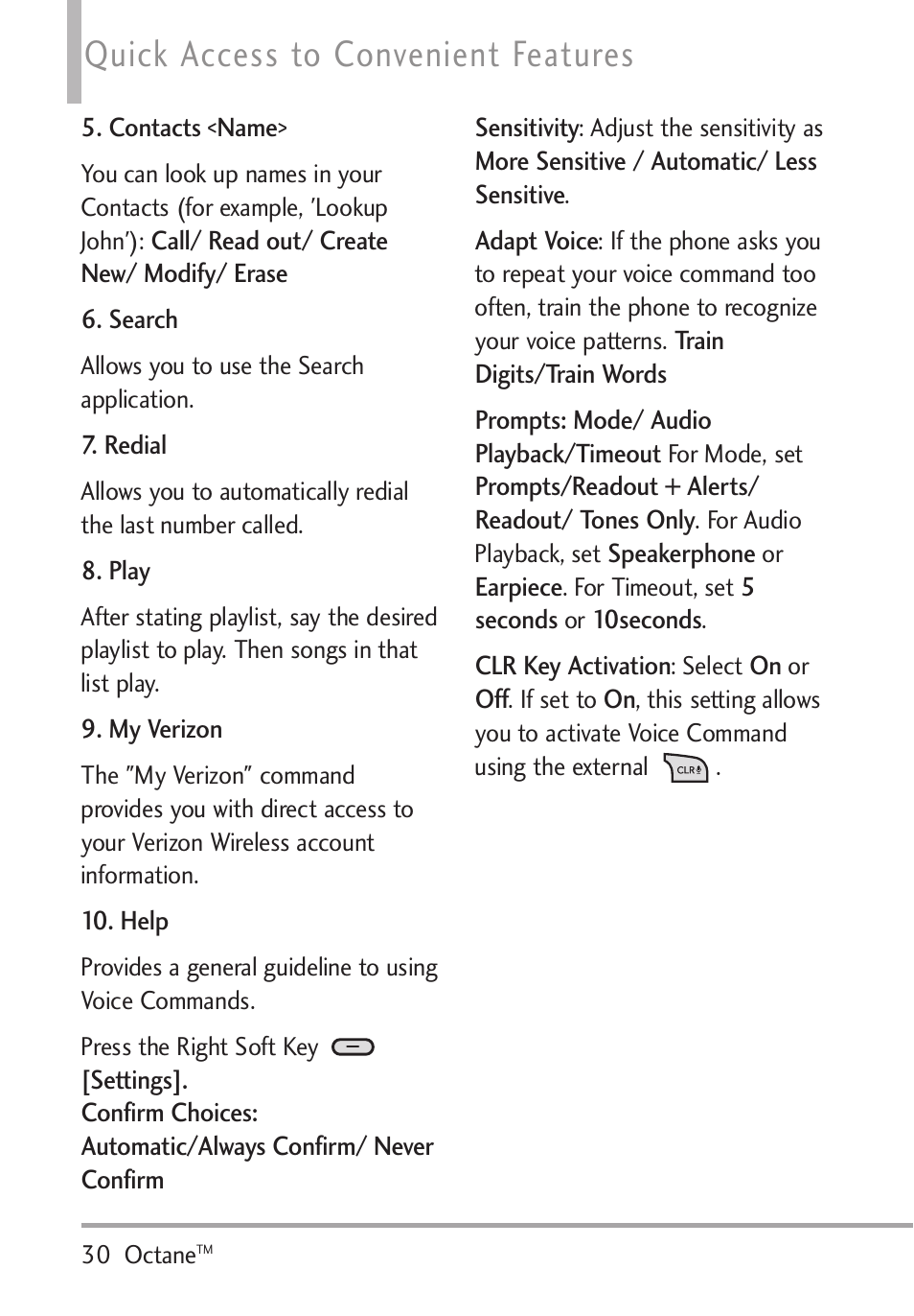 Quick access to convenient features | LG Octane VN530 User Manual | Page 32 / 166