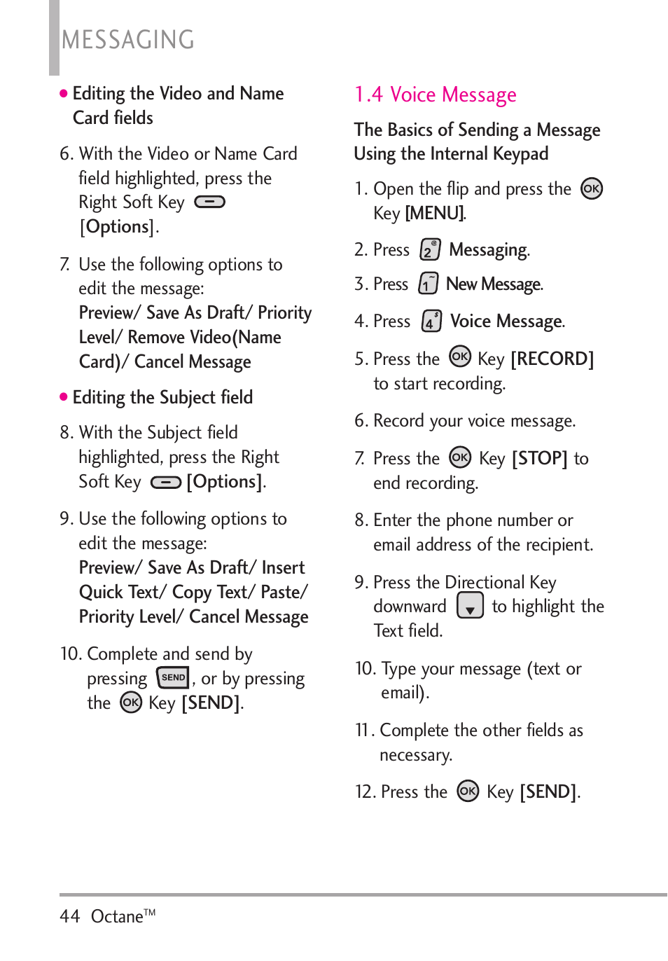 4 voice message, Messaging | LG Octane VN530 User Manual | Page 46 / 166