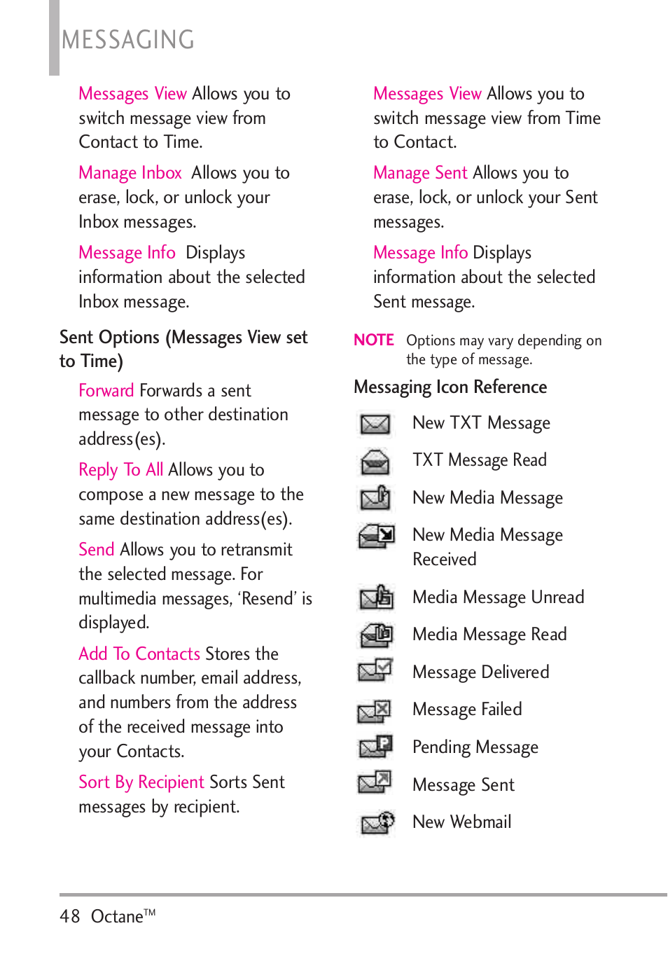 Messaging | LG Octane VN530 User Manual | Page 50 / 166