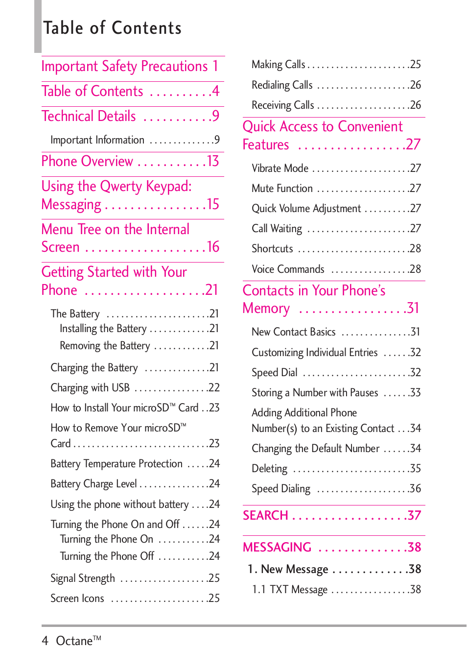 LG Octane VN530 User Manual | Page 6 / 166