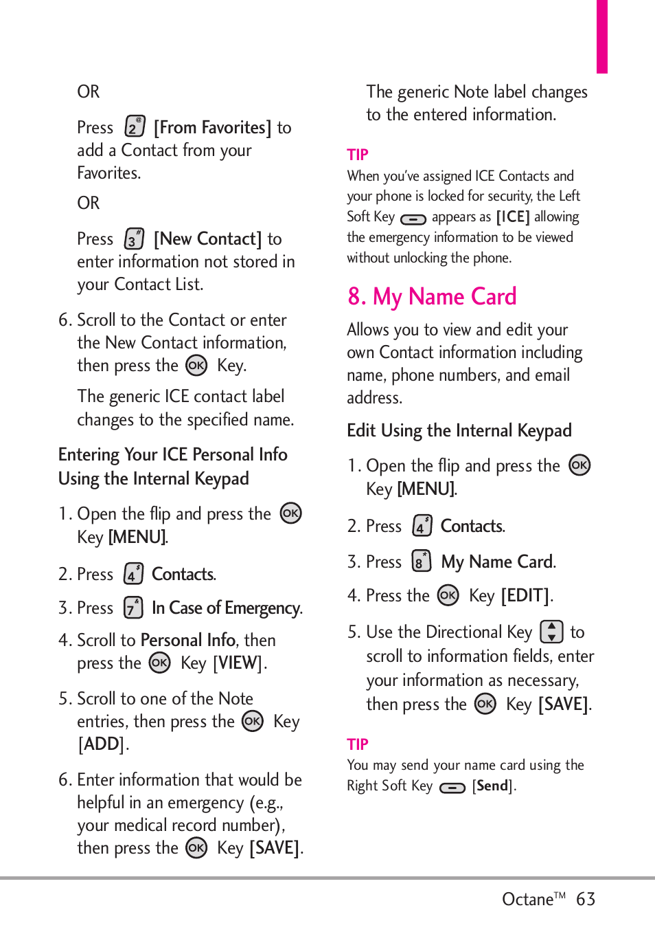 My name card | LG Octane VN530 User Manual | Page 65 / 166