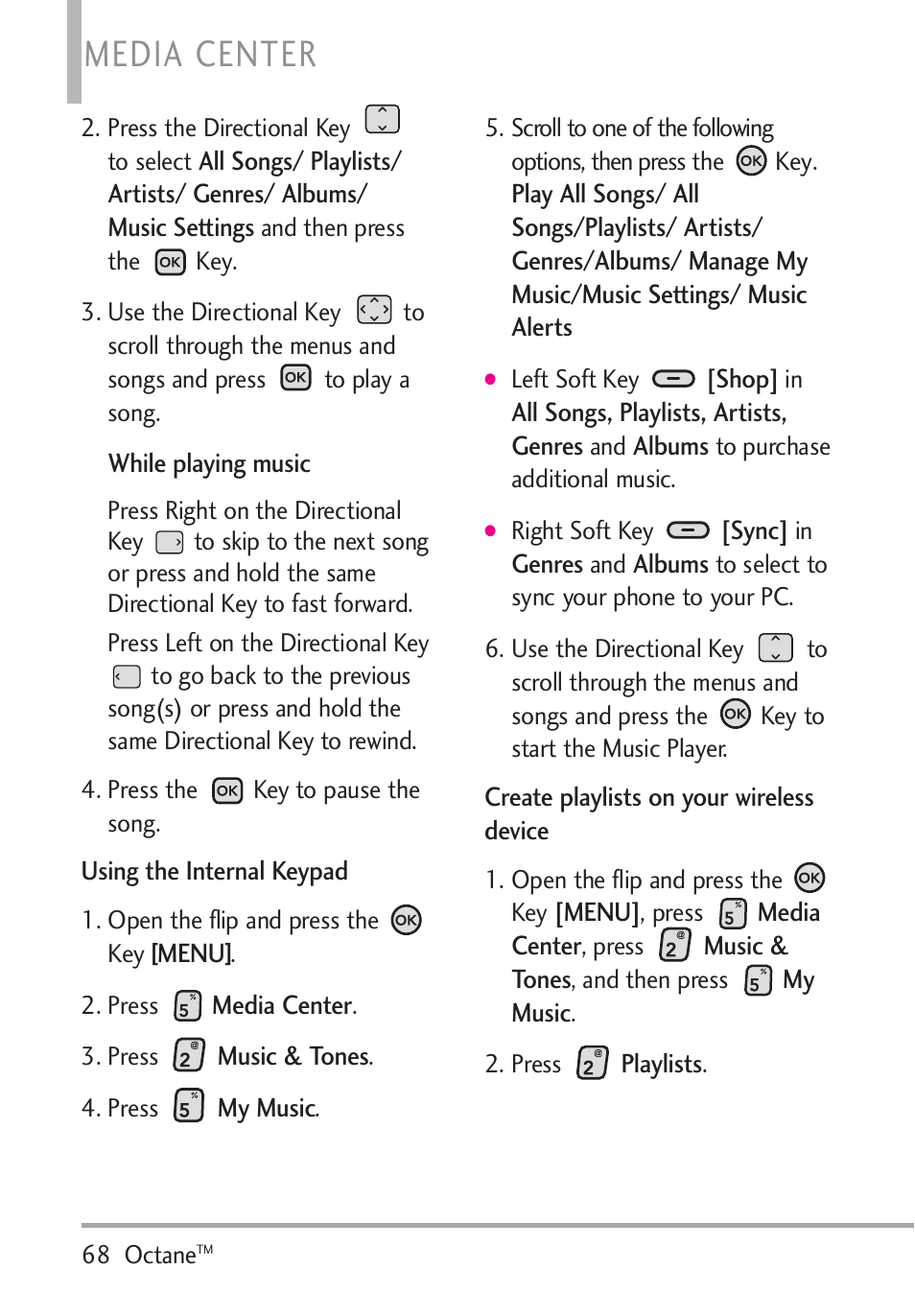 Media center | LG Octane VN530 User Manual | Page 70 / 166
