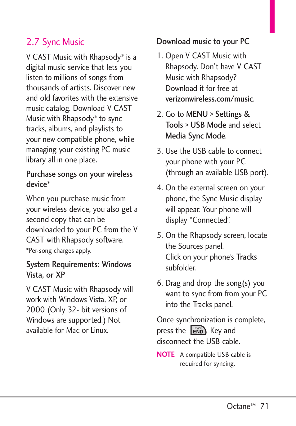 7 sync music | LG Octane VN530 User Manual | Page 73 / 166