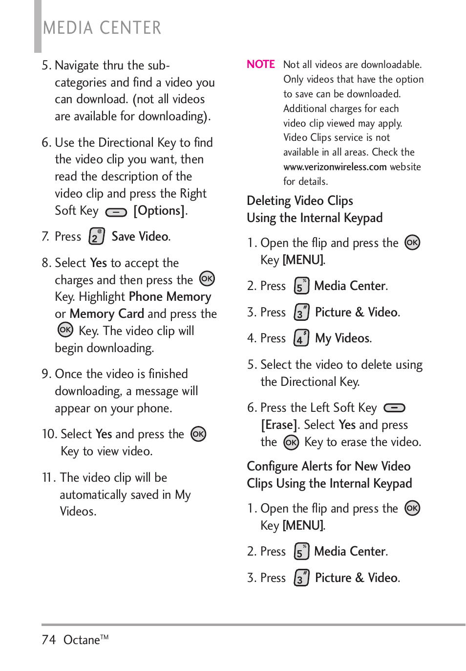 Media center | LG Octane VN530 User Manual | Page 76 / 166