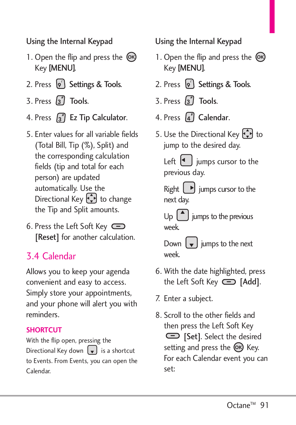 4 calendar | LG Octane VN530 User Manual | Page 93 / 166