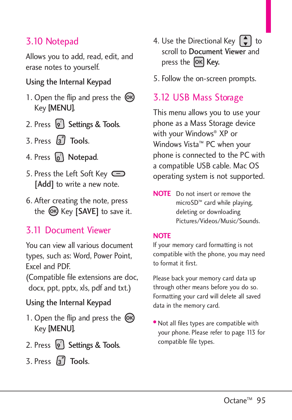 10 notepad, 11 document viewer, 12 usb mass storage | LG Octane VN530 User Manual | Page 97 / 166