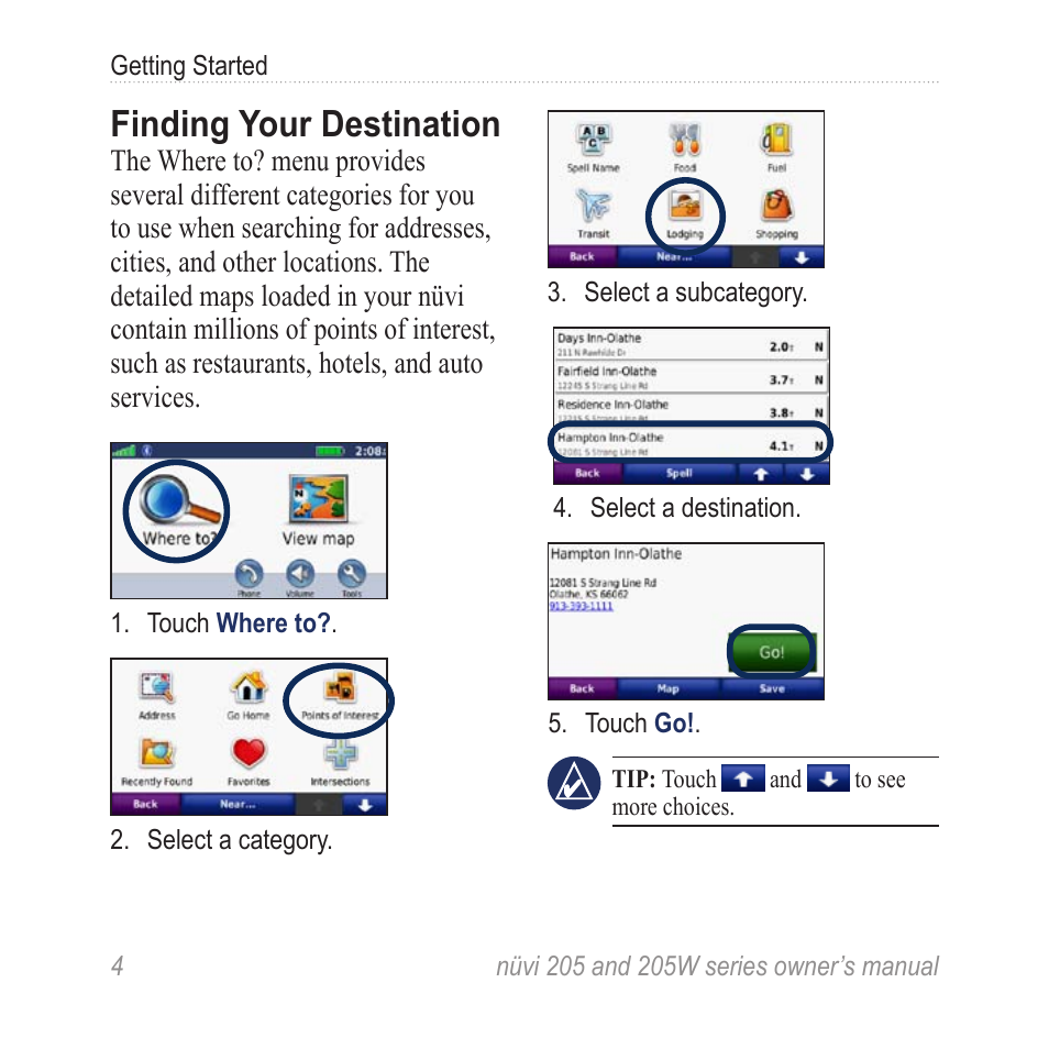 Finding your destination | Garmin Nuvi 265W User Manual | Page 10 / 64