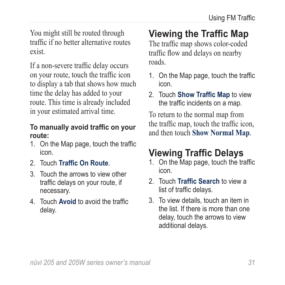 Viewing the traffic map, Viewing traffic delays | Garmin Nuvi 265W User Manual | Page 37 / 64