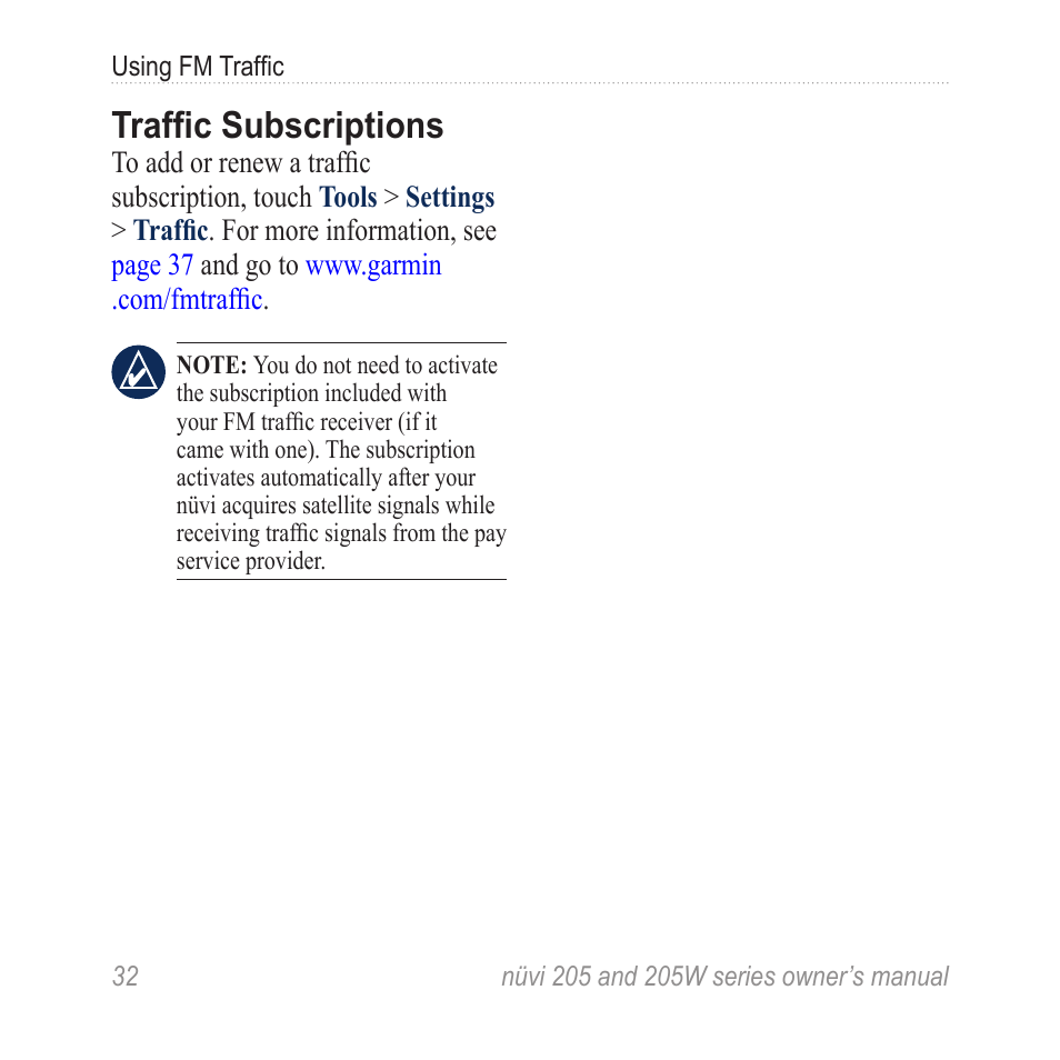 Traffic subscriptions | Garmin Nuvi 265W User Manual | Page 38 / 64