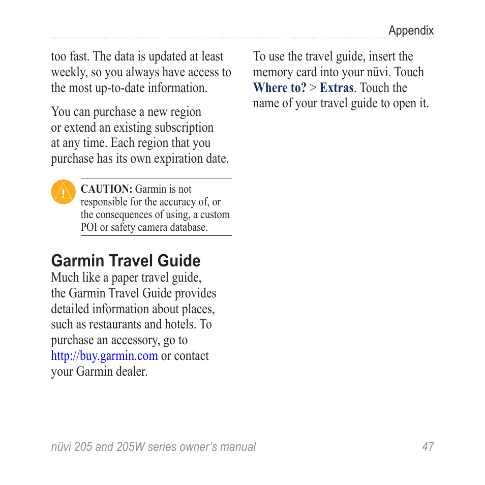 Garmin travel guide | Garmin Nuvi 265W User Manual | Page 53 / 64