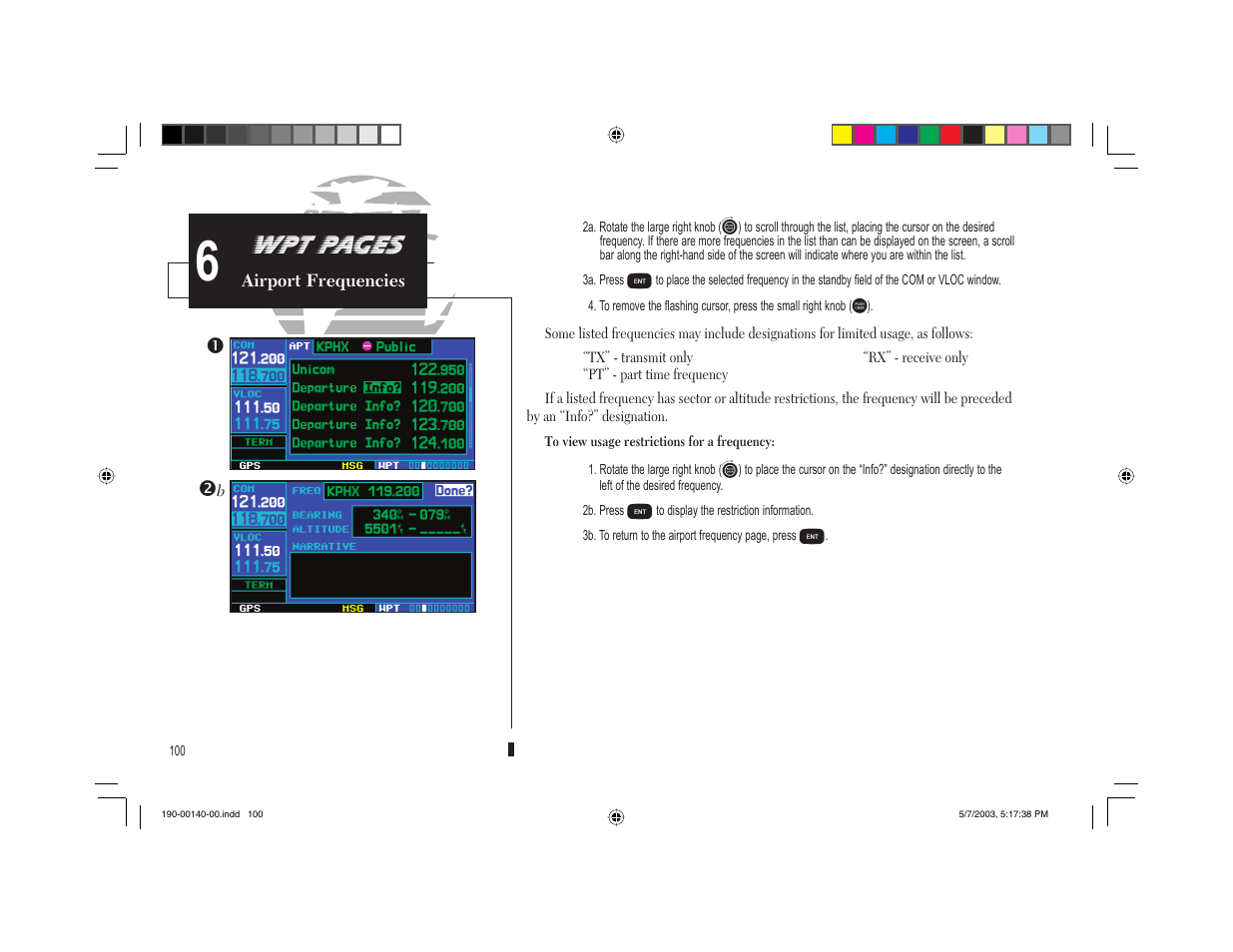 Wpt pages | Garmin GNS 430 User Manual | Page 108 / 204