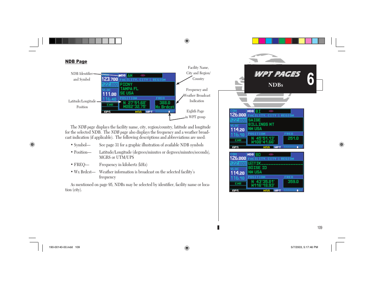 Wpt pages | Garmin GNS 430 User Manual | Page 117 / 204