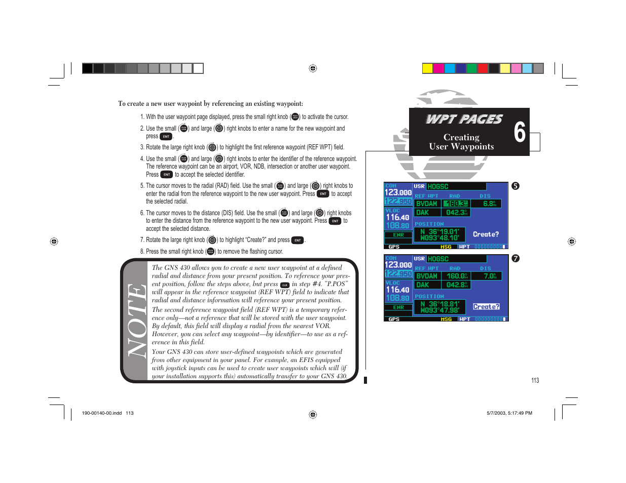Wpt pages | Garmin GNS 430 User Manual | Page 121 / 204