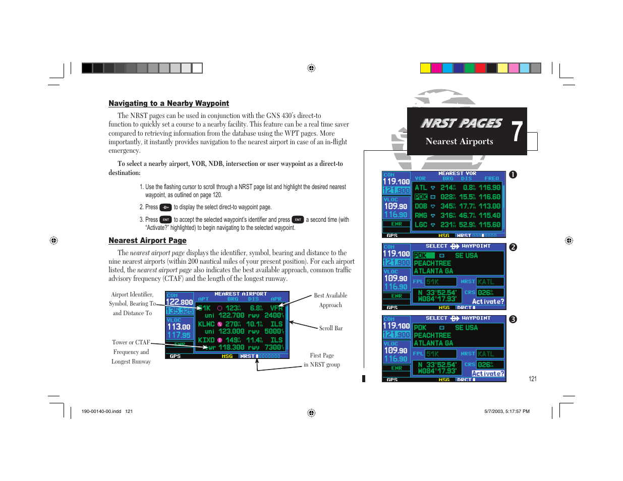 Nrst pages, Po n | Garmin GNS 430 User Manual | Page 129 / 204