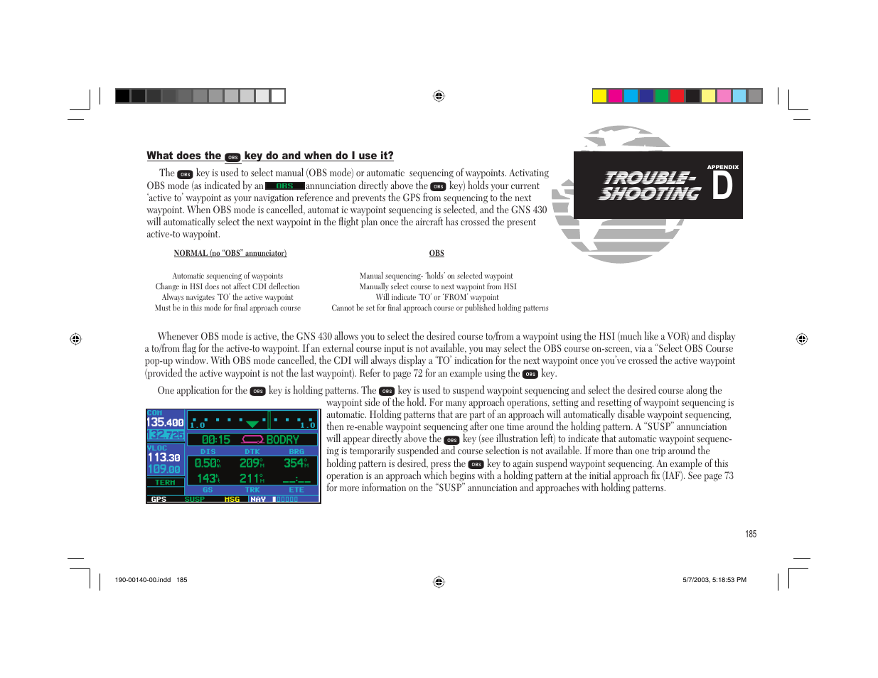 Trouble- shooting | Garmin GNS 430 User Manual | Page 193 / 204