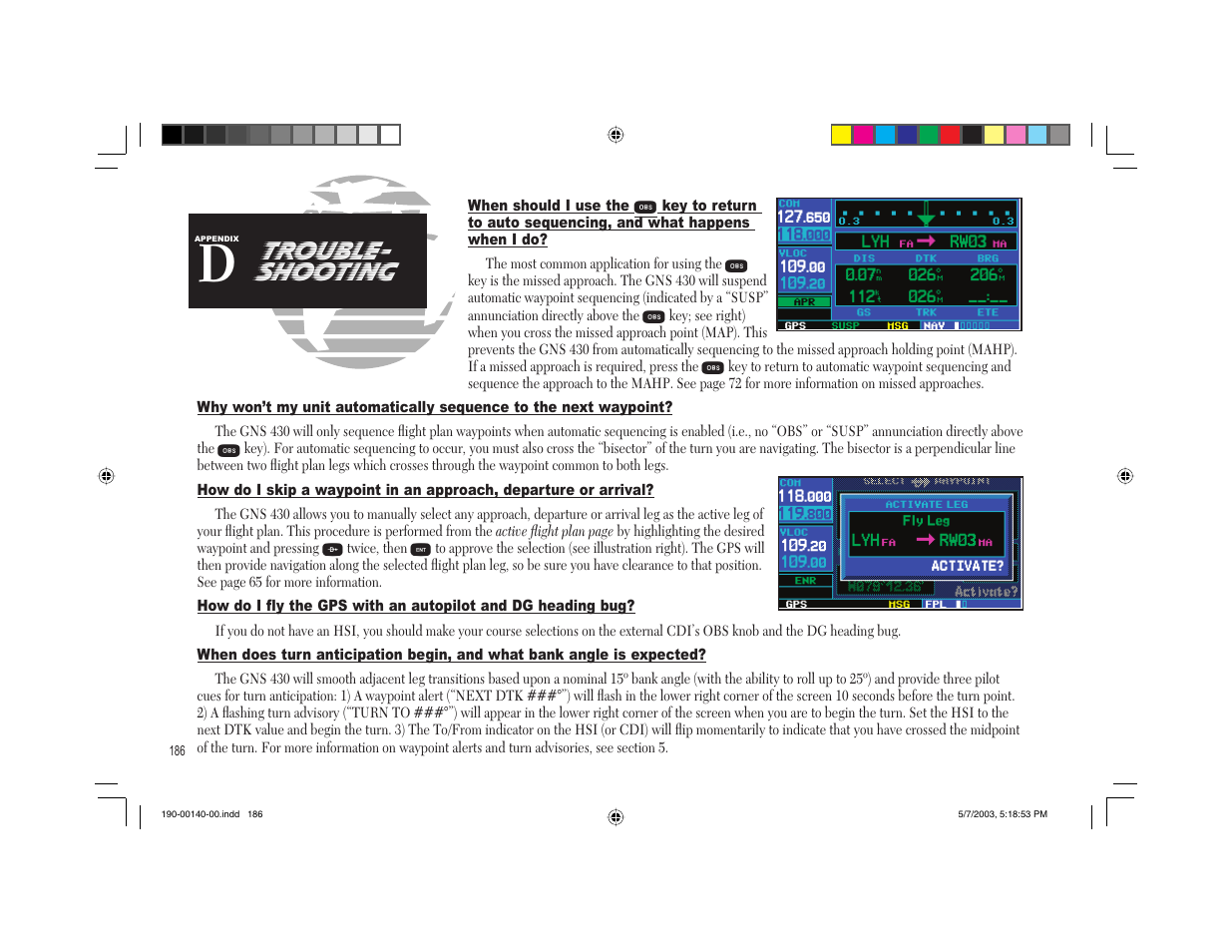 Trouble- shooting | Garmin GNS 430 User Manual | Page 194 / 204
