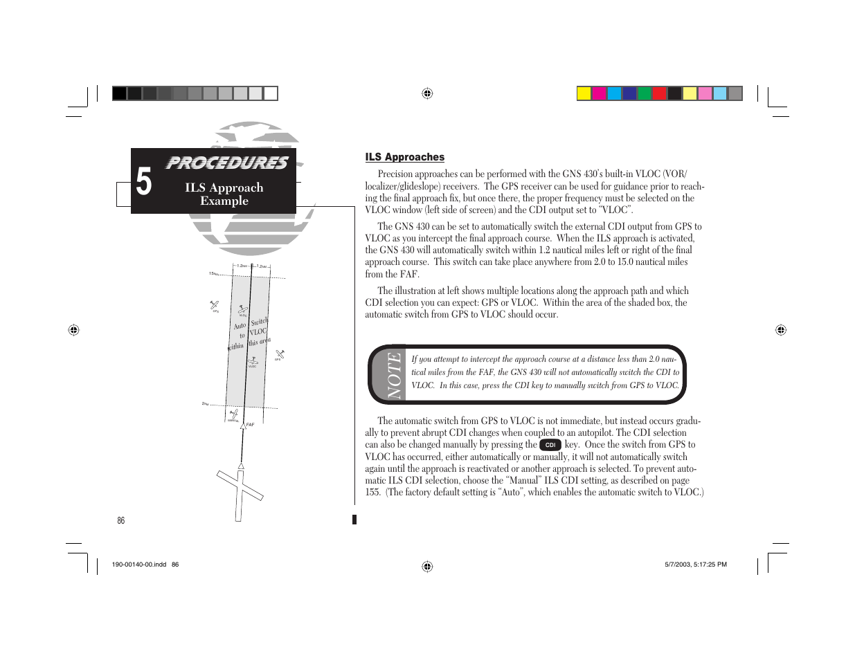 Procedures, Ils approach example | Garmin GNS 430 User Manual | Page 94 / 204