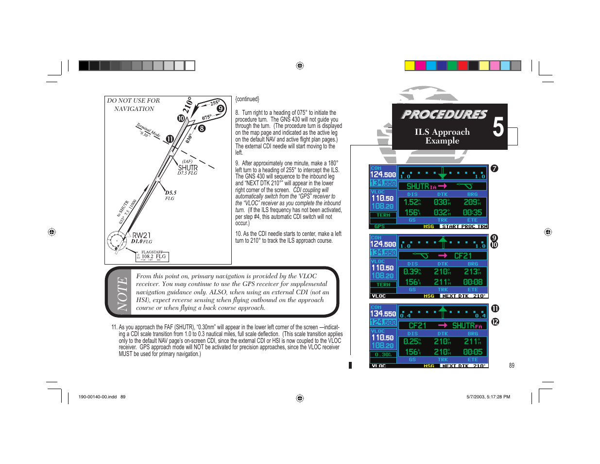 Procedures, Tv w, Uv w | Garmin GNS 430 User Manual | Page 97 / 204