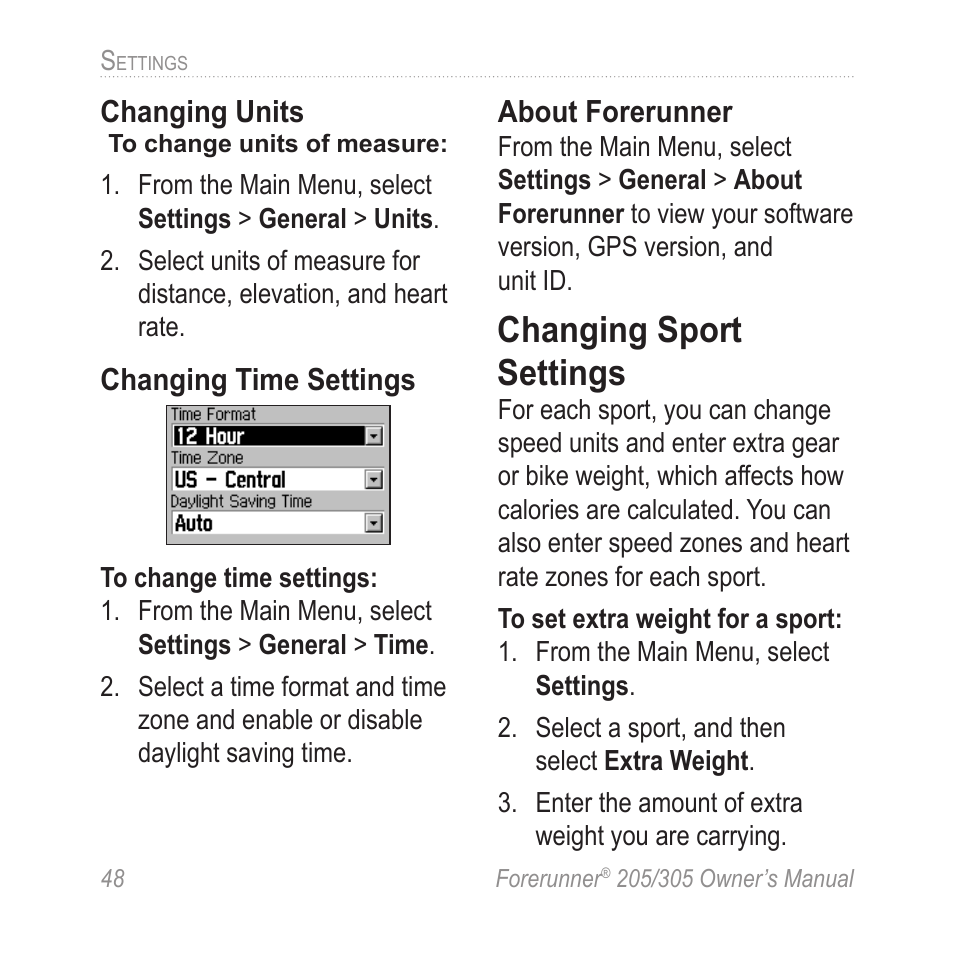 Changing sport settings | Garmin Forerunner 305 User Manual | Page 52 / 80