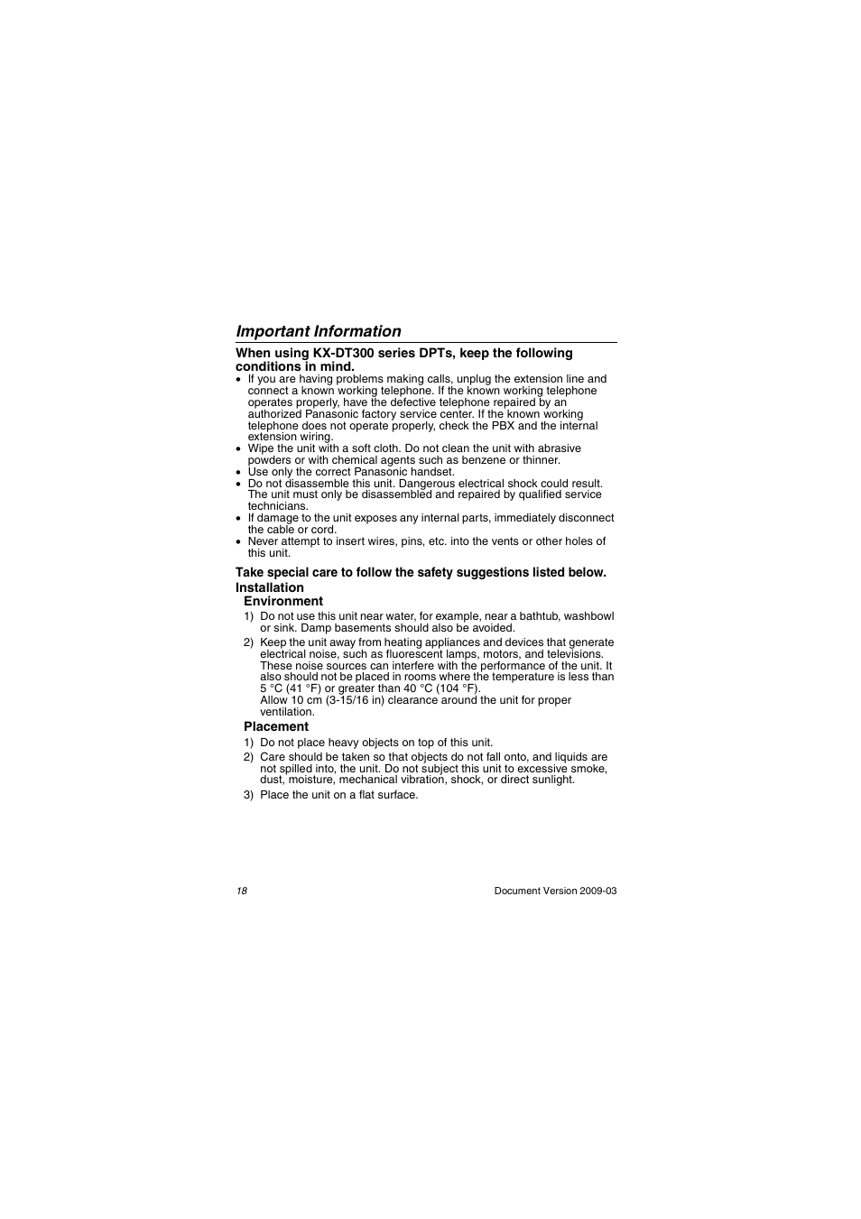 Important information | Panasonic kx-dt343 User Manual | Page 18 / 24