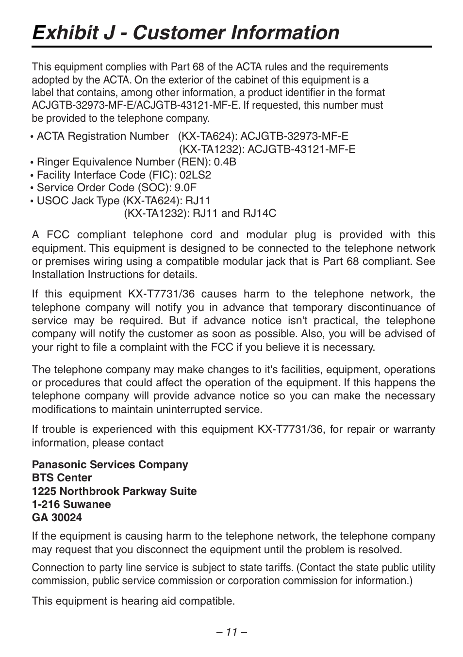 Exhibit j - customer information | Panasonic kx-t7731 User Manual | Page 11 / 16