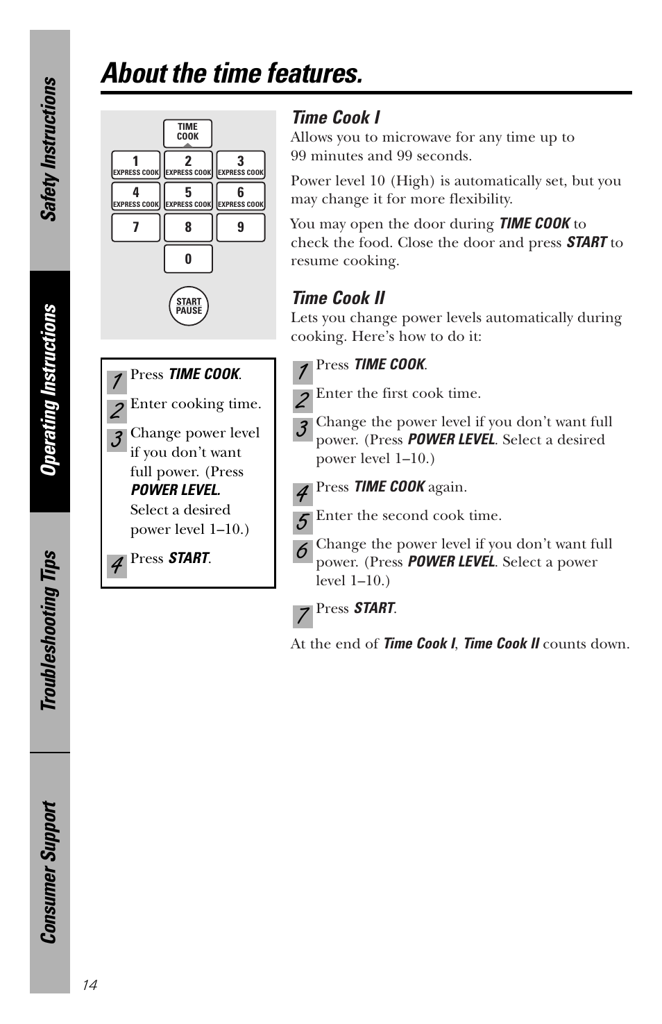 Time features, Time features –19, About the time features | GE spacemaker xl1800 User Manual | Page 14 / 88