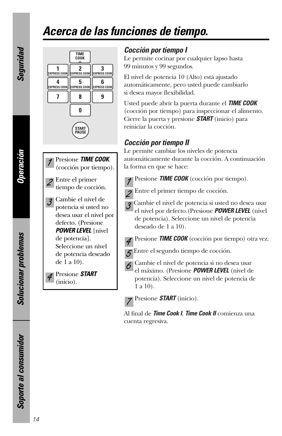 Funciones de tiempo, Funciones de tiempo –19, Acerca de las funciones de tiempo | GE spacemaker xl1800 User Manual | Page 58 / 88