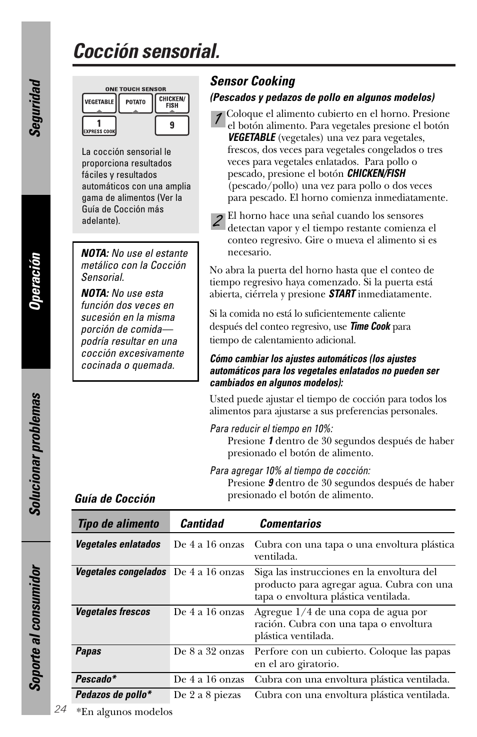 Cocción sensorial | GE spacemaker xl1800 User Manual | Page 68 / 88