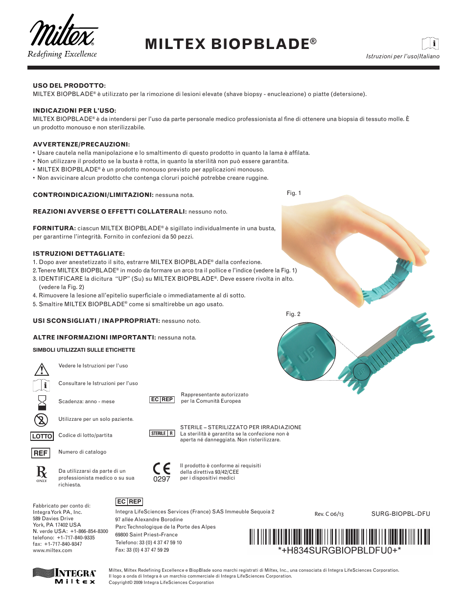 Miltex biopblade | Integra LifeSciences Biopsy Blade, Disposable Miltex Biopblade User Manual | Page 5 / 6