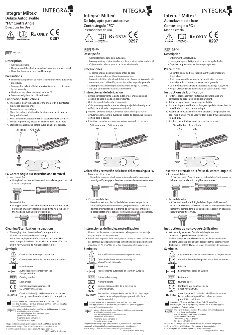 Integra LifeSciences Contra Angle, FG User Manual | 2 pages