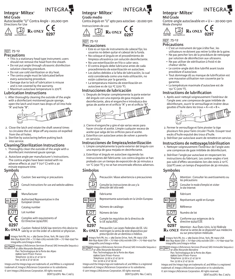 Integra LifeSciences Contra Angle, U, 75-12 User Manual | 2 pages