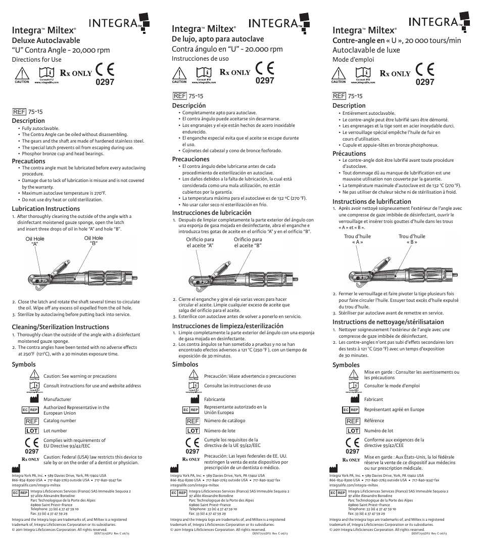 Integra LifeSciences Contra Angle, U, 75-15 User Manual | 2 pages