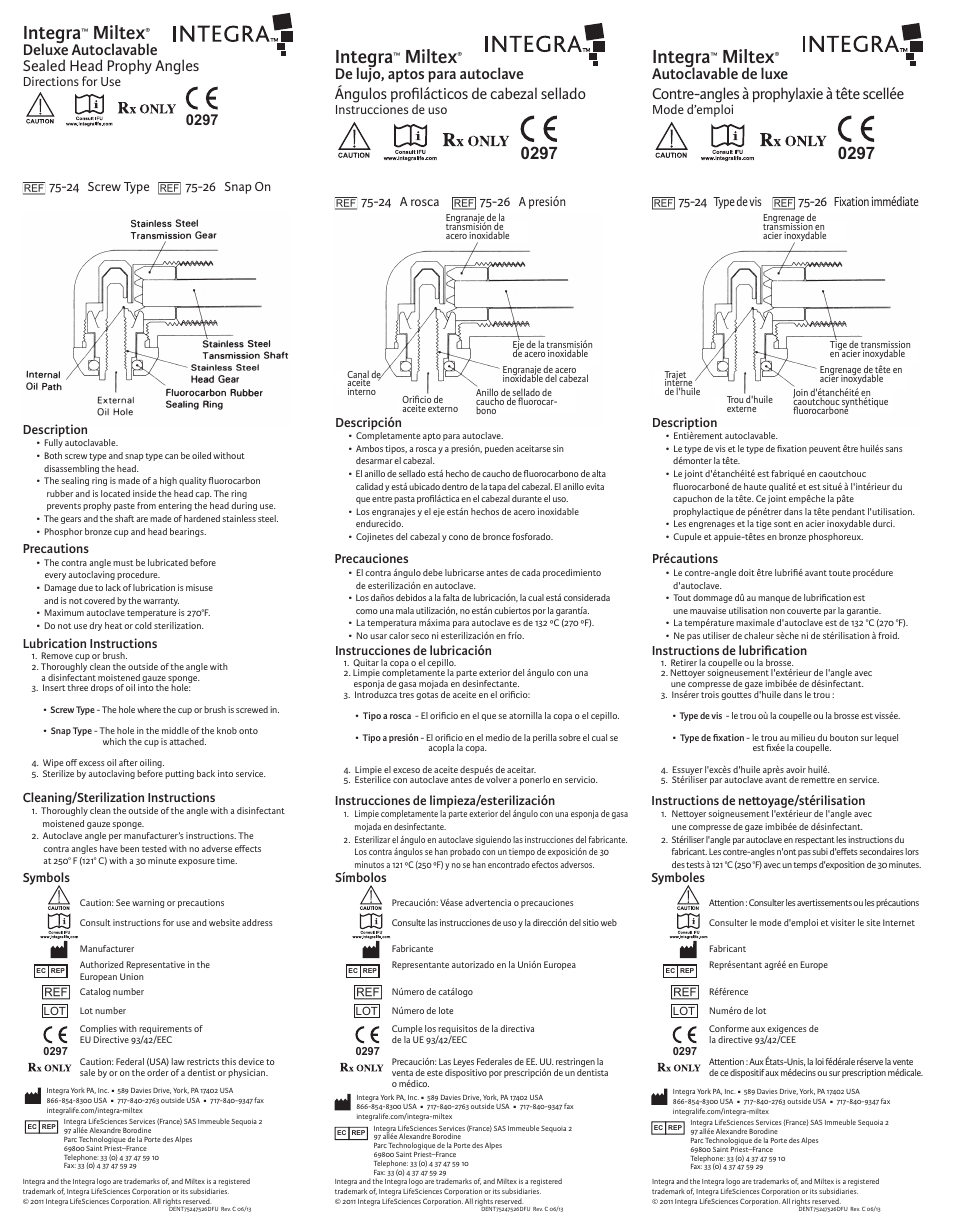 Integra LifeSciences Prophy Angles, Sealed Head  User Manual | 2 pages