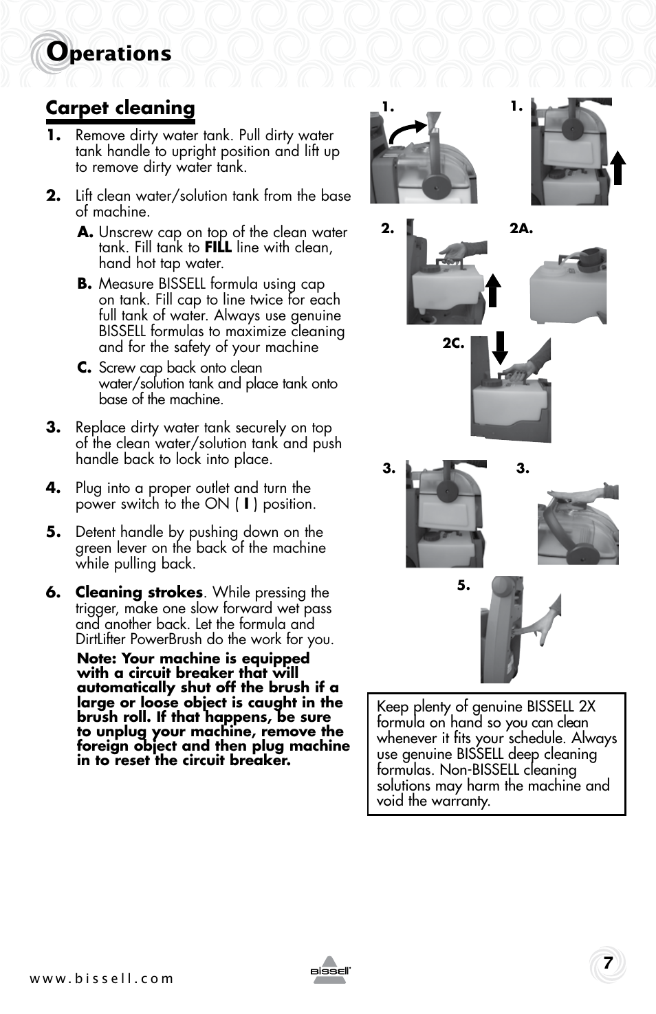 Perations, Carpet cleaning | Bissell 48F3ER User Manual | Page 7 / 20
