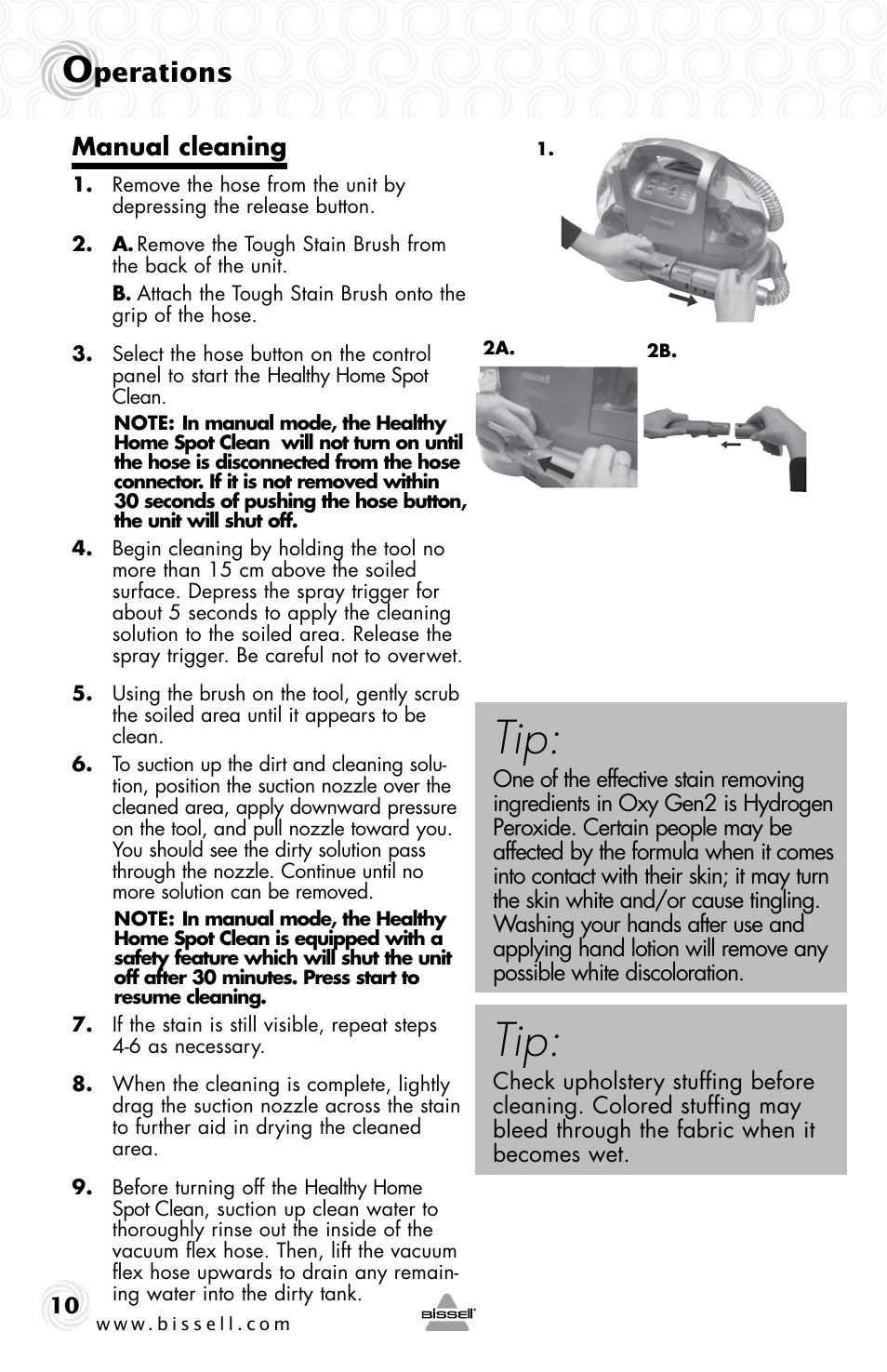 Perations, Manual cleaning | Bissell 92T7 User Manual | Page 10 / 16